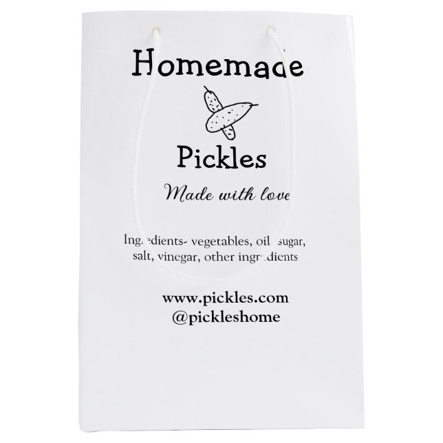 Sacola Para Presentes Média Picles feitos em casa com amor adicionar texto sit (Frente)