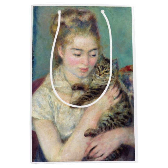 Sacola Para Presentes Média Pierre-Auguste Renoir - Mulher com gato (Frente)