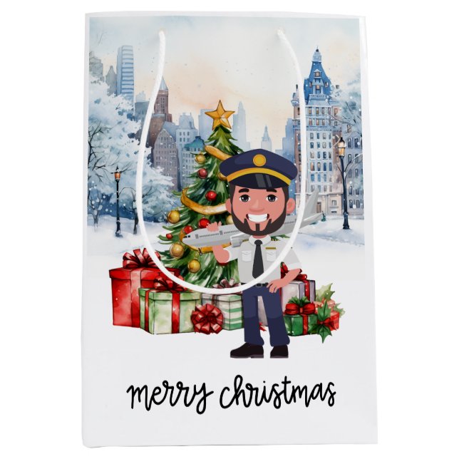 Sacola Para Presentes Média Piloto Natal de Nova Iorque (Frente)