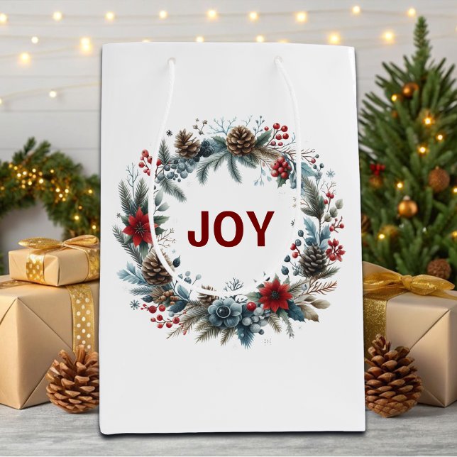 Sacola Para Presentes Média Pine de inverno Floral Cones Wreath (Criador carregado)