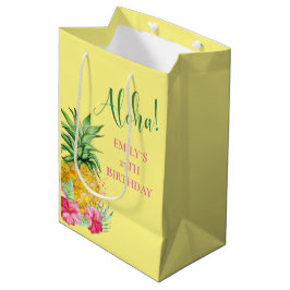 Sacola Para Presentes Média Pineapple Tropical Aloha Party Hawaii Aniversário