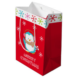 Sacola Para Presentes Média Pinguim de Férias Feliz