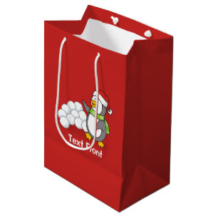 Sacola Para Presentes Média Pinguim de Natal com bolas de neve balançando