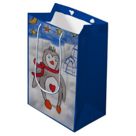 Sacola Para Presentes Média Pinguim de Neve de Inverno 