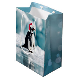 Sacola Para Presentes Média Pinguim Natal Com Chapéu