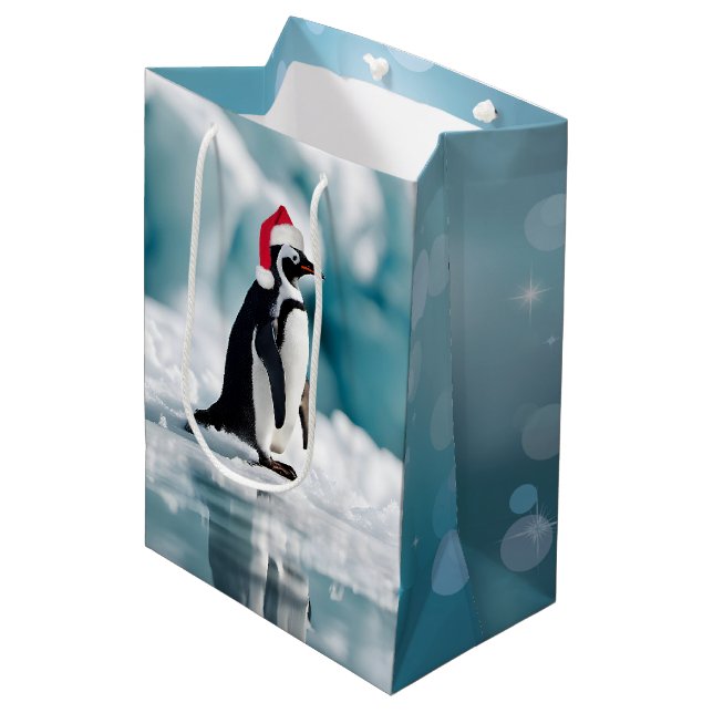 Sacola Para Presentes Média Pinguim Natal Com Chapéu (Frente inclinada)