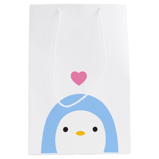 Sacola Para Presentes Média Pinguim no saco do presente do amor (Frente)