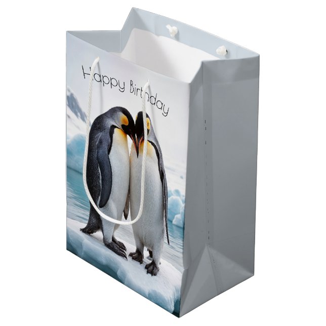 Sacola Para Presentes Média Pinguins De Aniversário Num Glaciar (Frente inclinada)