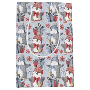 Sacola Para Presentes Média Pinguins de dança festiva de inverno