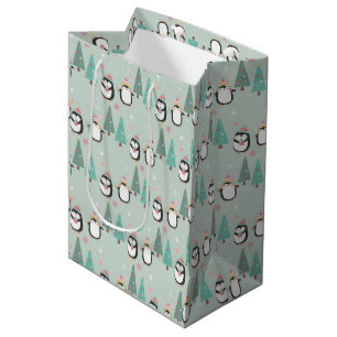 Sacola Para Presentes Média Pinguins de Natal Bonitos