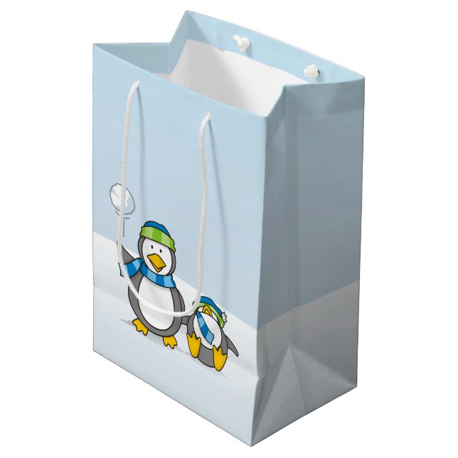Sacola Para Presentes Média Pinguins de neve (Frente inclinada)