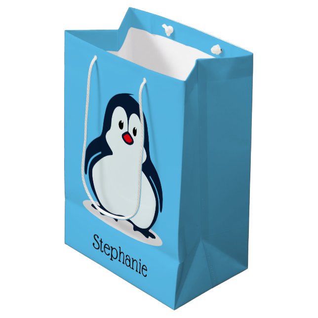Sacola Para Presentes Média Pinguins Design Gift Bag (Frente inclinada)