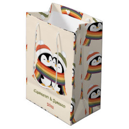 Sacola Para Presentes Média Pinguins do Orgulho Custom Aconchegante Natal