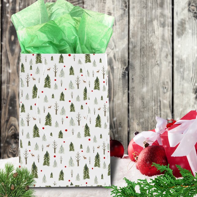 Sacola Para Presentes Média Pinheiros de Natal Vermelhos Vermelhos Molares (Criador carregado)