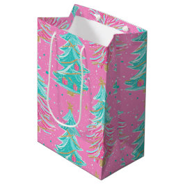 Sacola Para Presentes Média Pink and Mint Christmas Gift Trees 