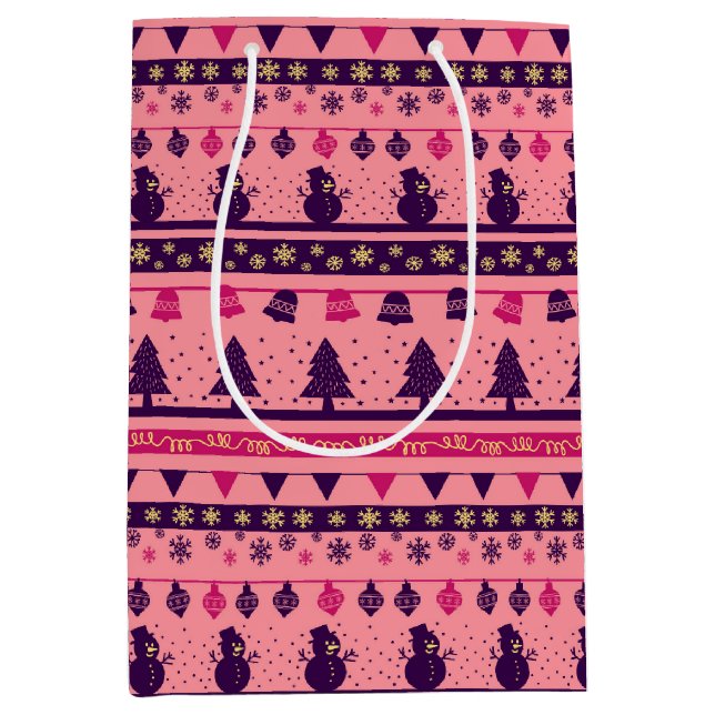 Sacola Para Presentes Média Pink and Purple Festive Holiday Cheer  (Frente)