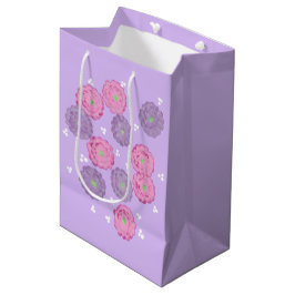 Sacola Para Presentes Média Pink and Purple Flowers on Lavender Gift Bags