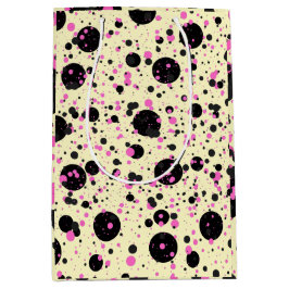 Sacola Para Presentes Média Pink & Black Polka Dot Glam Pattern