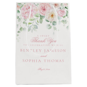 Sacola Para Presentes Média Pink Blooms Floral Hydrangea Favor do Casamento