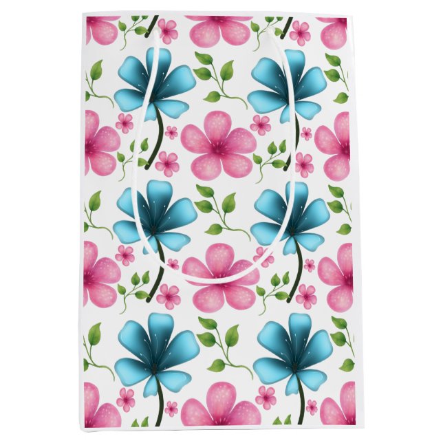 Sacola Para Presentes Média Pink & Blue Floral Seamless Pattern (Frente)