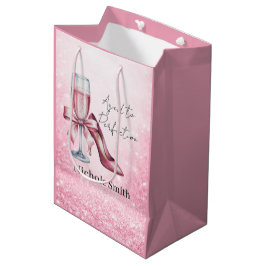 Sacola Para Presentes Média Pink Champagne Glass Aged To Perfection Birthday