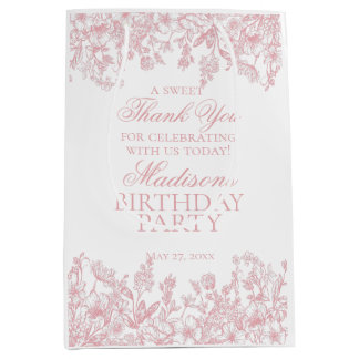 Sacola Para Presentes Média Pink Chinoiserie Vintage Floral Birthday Favors