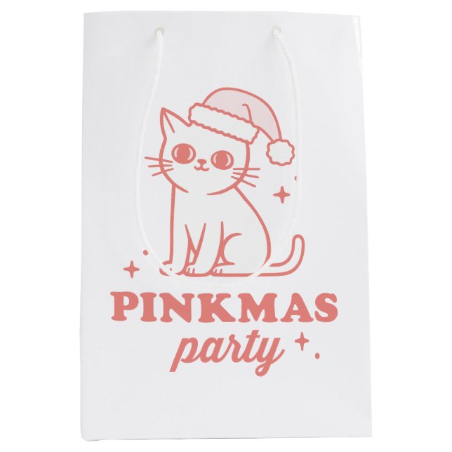 Sacola Para Presentes Média Pink Christmas aesthetic pinkmas party cat (Frente)