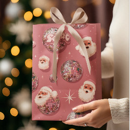 Sacola Para Presentes Média Pink Christmas Retro Santa Gift Bag