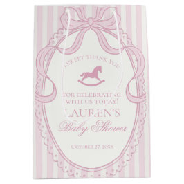 Sacola Para Presentes Média Pink Coquette Bow Rocking Horse Baby Shower Favors
