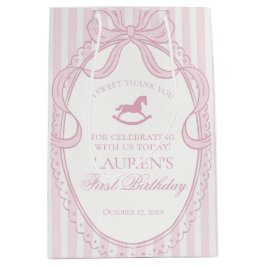 Sacola Para Presentes Média Pink Coquette Bow Rocking Horse Birthday Favors