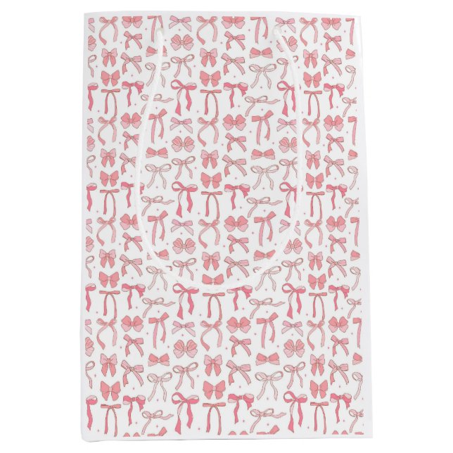 Sacola Para Presentes Média Pink Coquette Bows Wrapping Paper  (Frente)