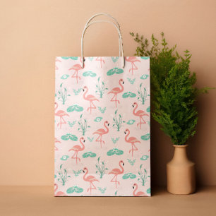 Sacola Para Presentes Média Pink de Flamingo tropical de Verão