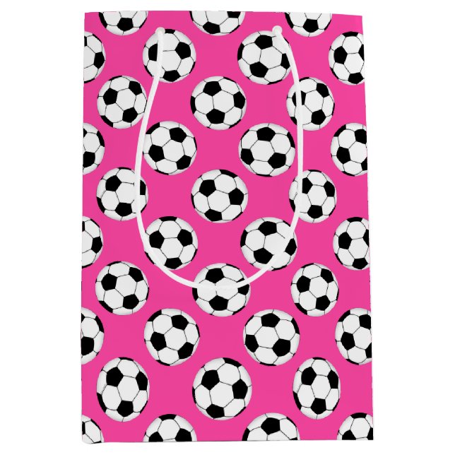 Sacola Para Presentes Média Pink do padrão da bola de futebol (Frente)