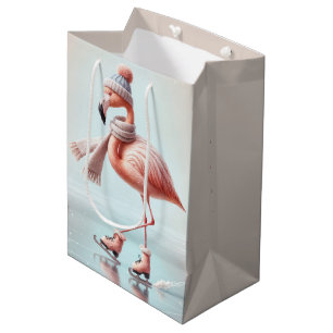 Sacola Para Presentes Média Pink Flamingo Ice Skater
