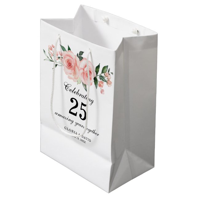 Sacola Para Presentes Média Pink Floral Elegant  Wedding  Medium Gift Bag (Frente inclinada)