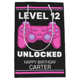 Sacola Para Presentes Média Pink Game Controller Birthday Personalizado