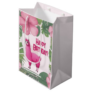 Sacola Para Presentes Média Pink Happy Smiling Lama