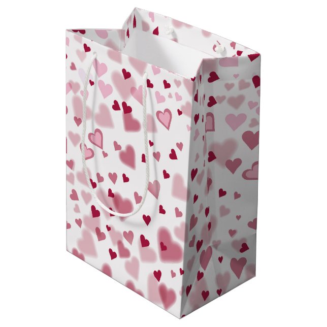 Sacola Para Presentes Média  Pink Lovely Hearts Pattern  (Verso inclinado)