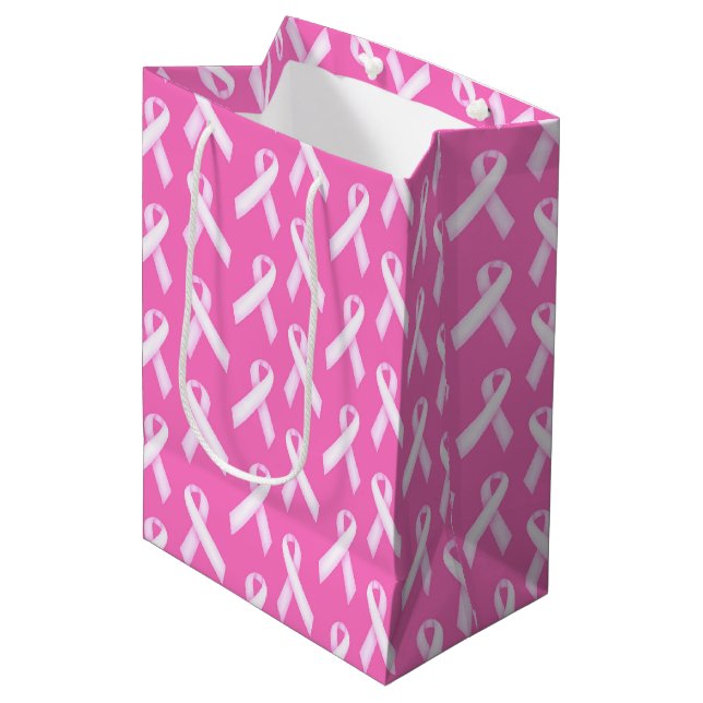 Sacola Para Presentes Média Pink Ribbon Pattern – Breast Cancer Awareness (Frente inclinada)