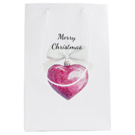 Sacola Para Presentes Média Pink Silver Glam Heart Ornament