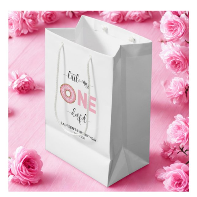 Sacola Para Presentes Média Pink Sweet Little MIss 1st Birthday  (Criador carregado)