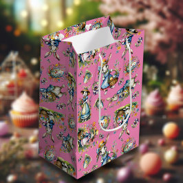 Sacola Para Presentes Média Pink Vintage Watercolor Páscoa Coelhinhos e Sangue