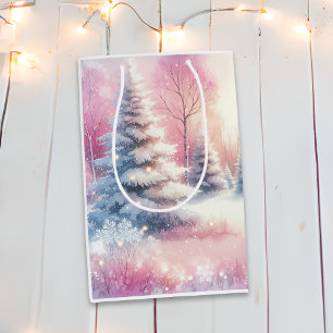 Sacola Para Presentes Média Pink Winter Wonderland Natal