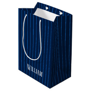 Sacola Para Presentes Média pinstripes azuis personalizadas do marinho