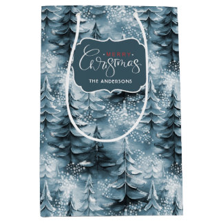 Sacola Para Presentes Média Pintado Árvores de Natal Blue ID1008