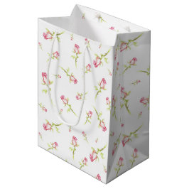 Sacola Para Presentes Média Pintado com Rosas vermelhas Cor-de-Água Rosa