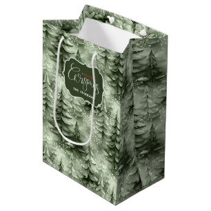 Sacola Para Presentes Média Pinted Christmas Trees Green ID1008