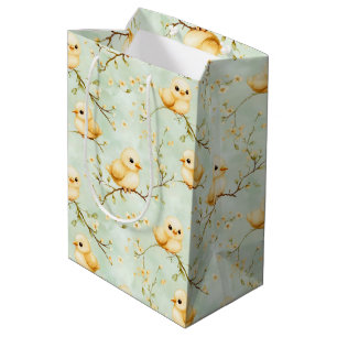 Sacola Para Presentes Média Pintinhos De Bebê Bonitos Padrão Floral Primavera