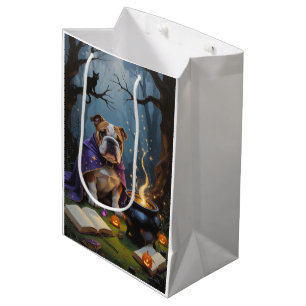 Sacola Para Presentes Média Pintura Caprichosa de Bulldog de Halloween