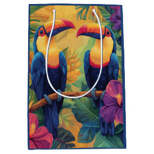 Sacola Para Presentes Média Pintura com tucano vibranteAves tropicais no paraí